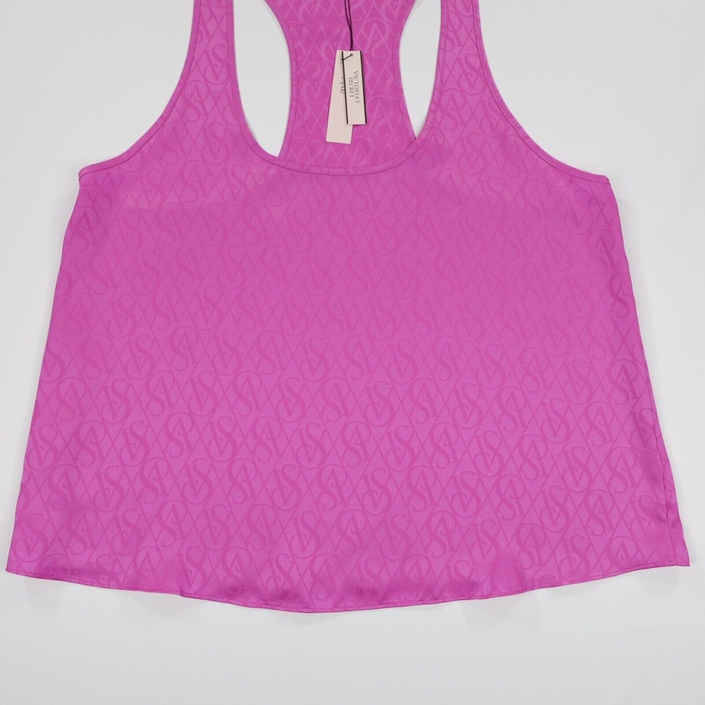 Victoria's Secret Women's Satin Racerback Allover Logo Sleepwear Tank Top Pink M - Picture 3 of 8